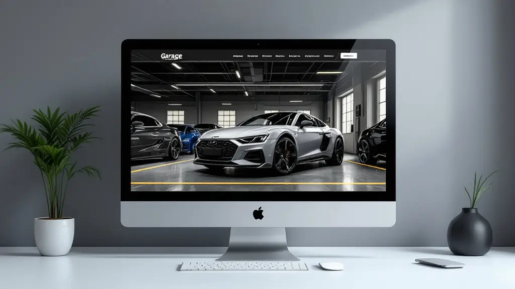 Vitrine d'un garage automobile, présence locale en prime